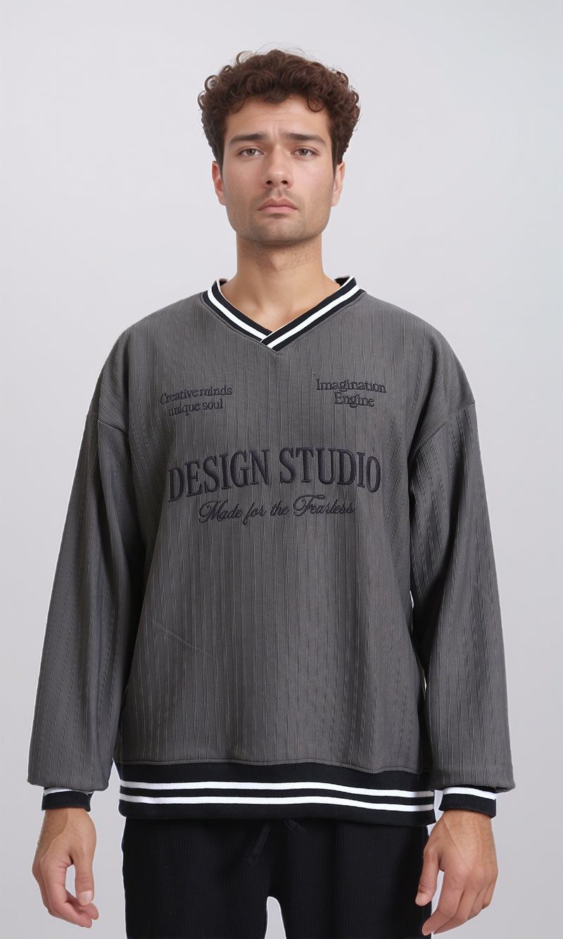 R214676 - Embroidered "Design Studio" Slip On Sweatshirt - Dark Grey