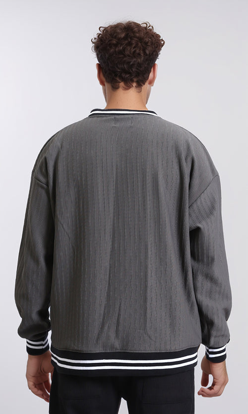 R214676 - Embroidered "Design Studio" Slip On Sweatshirt - Dark Grey