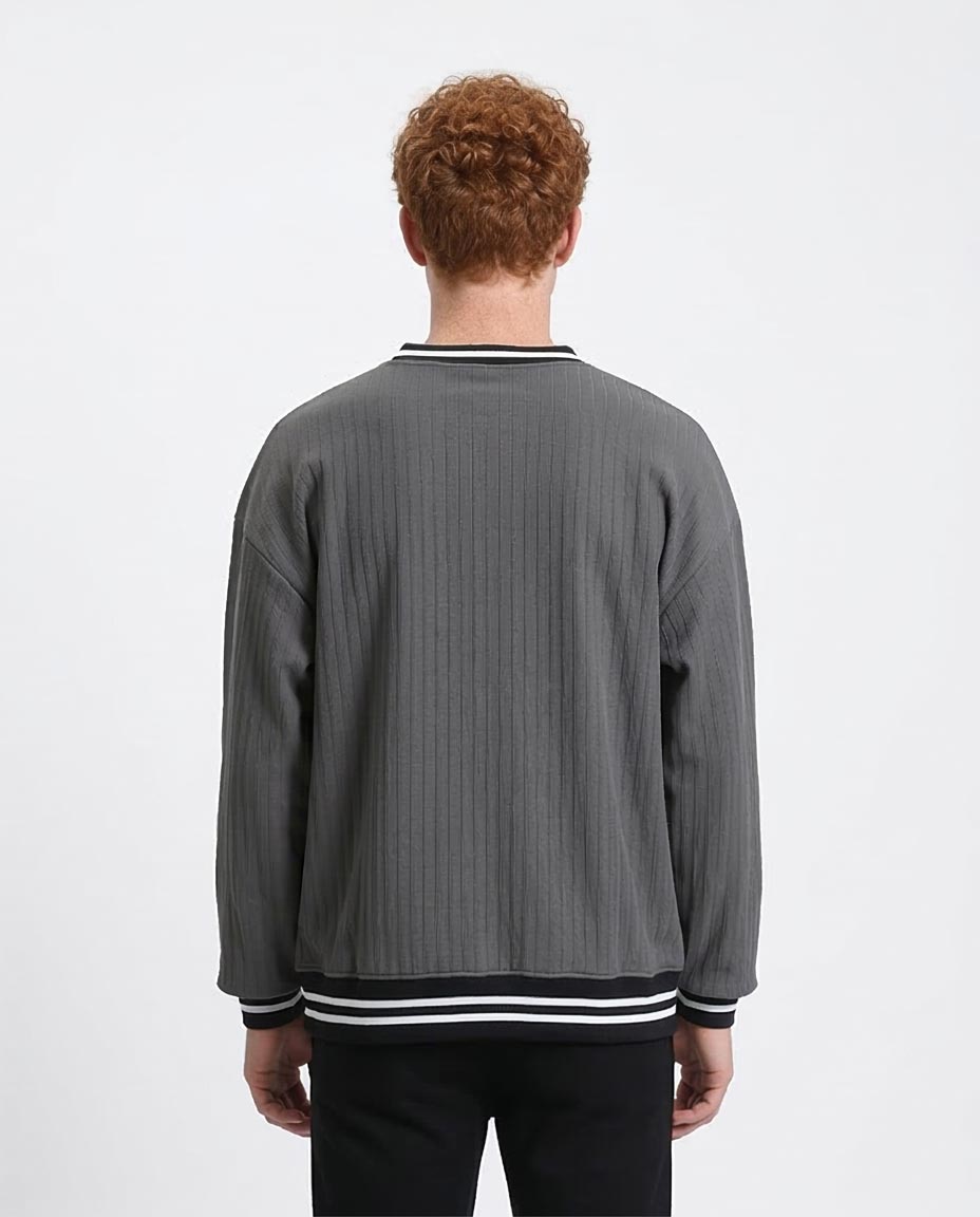 Embroidered "Design Studio" Slip On Sweatshirt - Dark Grey - R214676