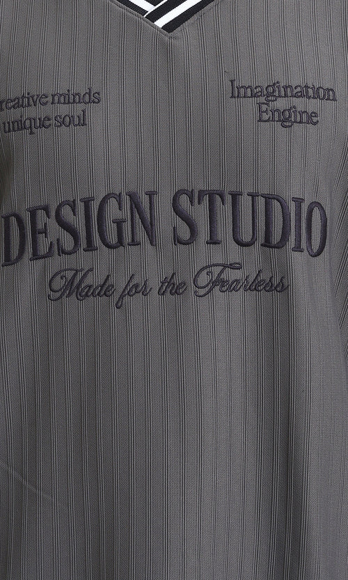 R214676 - Embroidered "Design Studio" Slip On Sweatshirt - Dark Grey