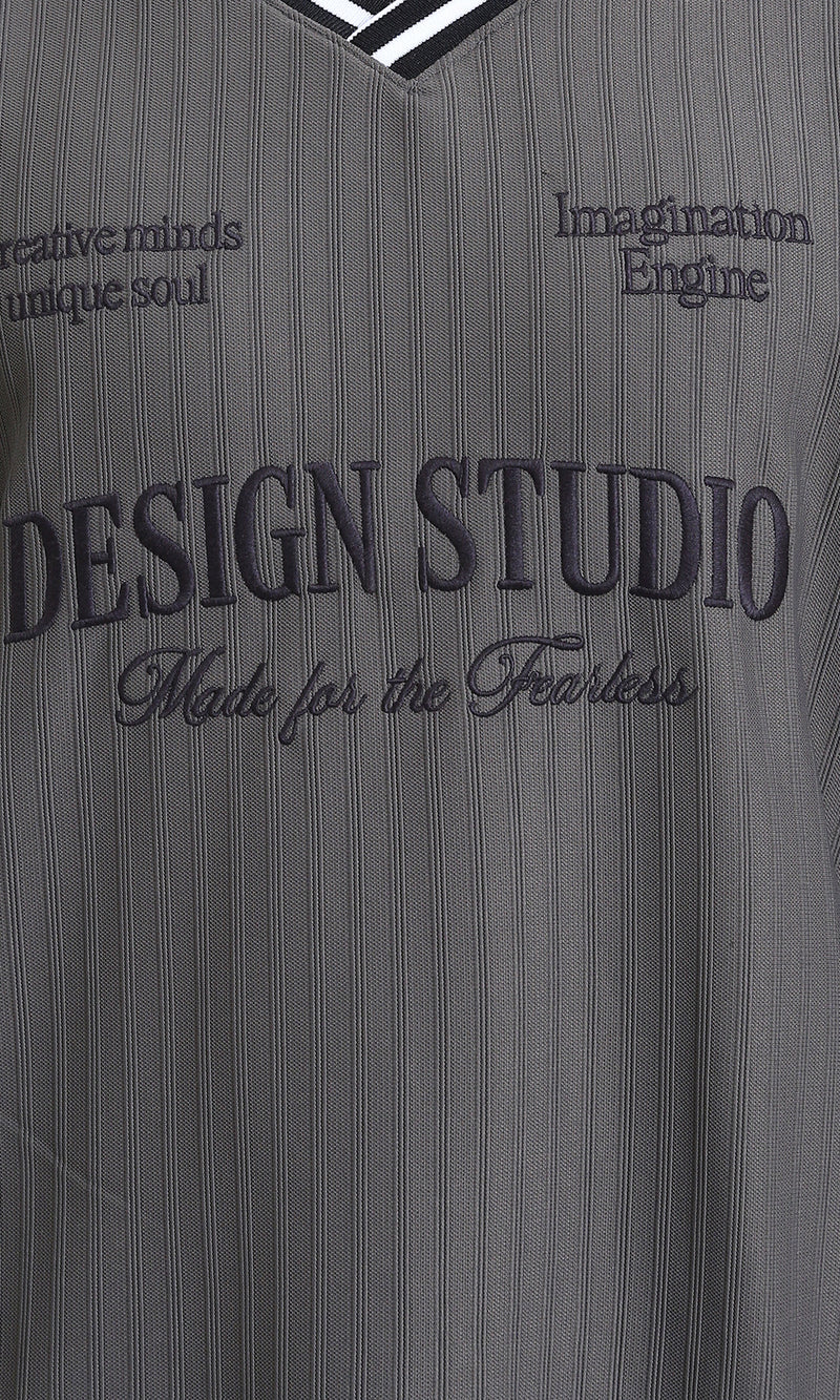 R214676 - Embroidered "Design Studio" Slip On Sweatshirt - Dark Grey