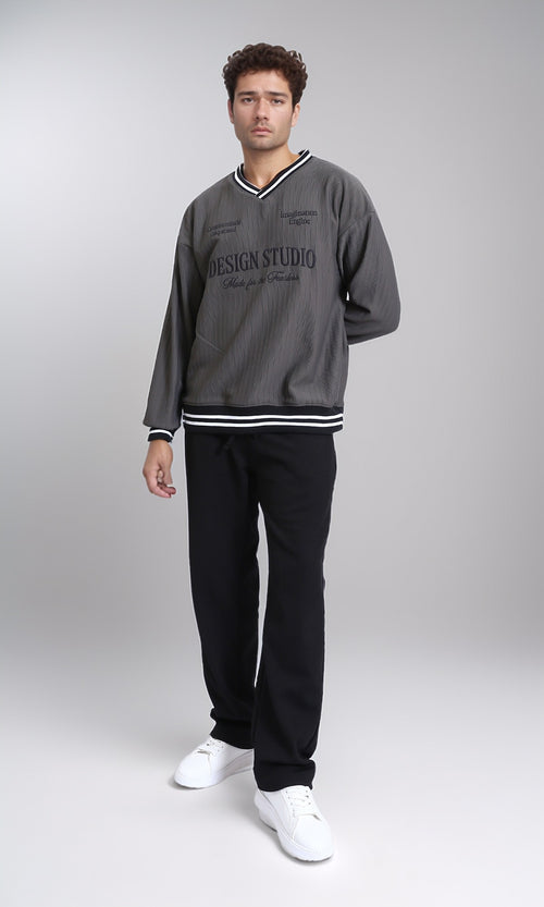 R214676 - Embroidered "Design Studio" Slip On Sweatshirt - Dark Grey