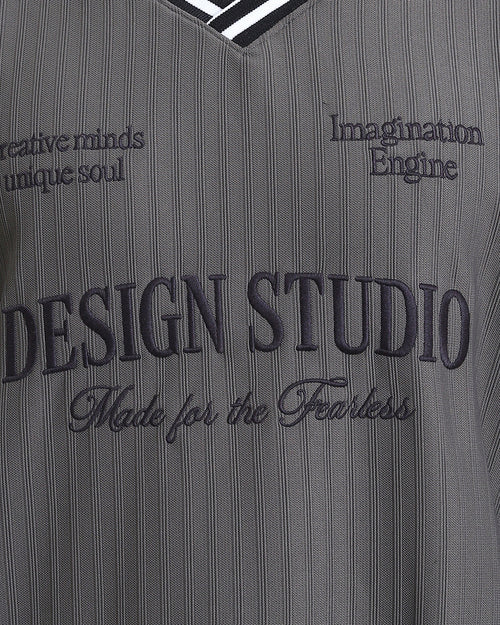 Embroidered "Design Studio" Slip On Sweatshirt - Dark Grey - R214676