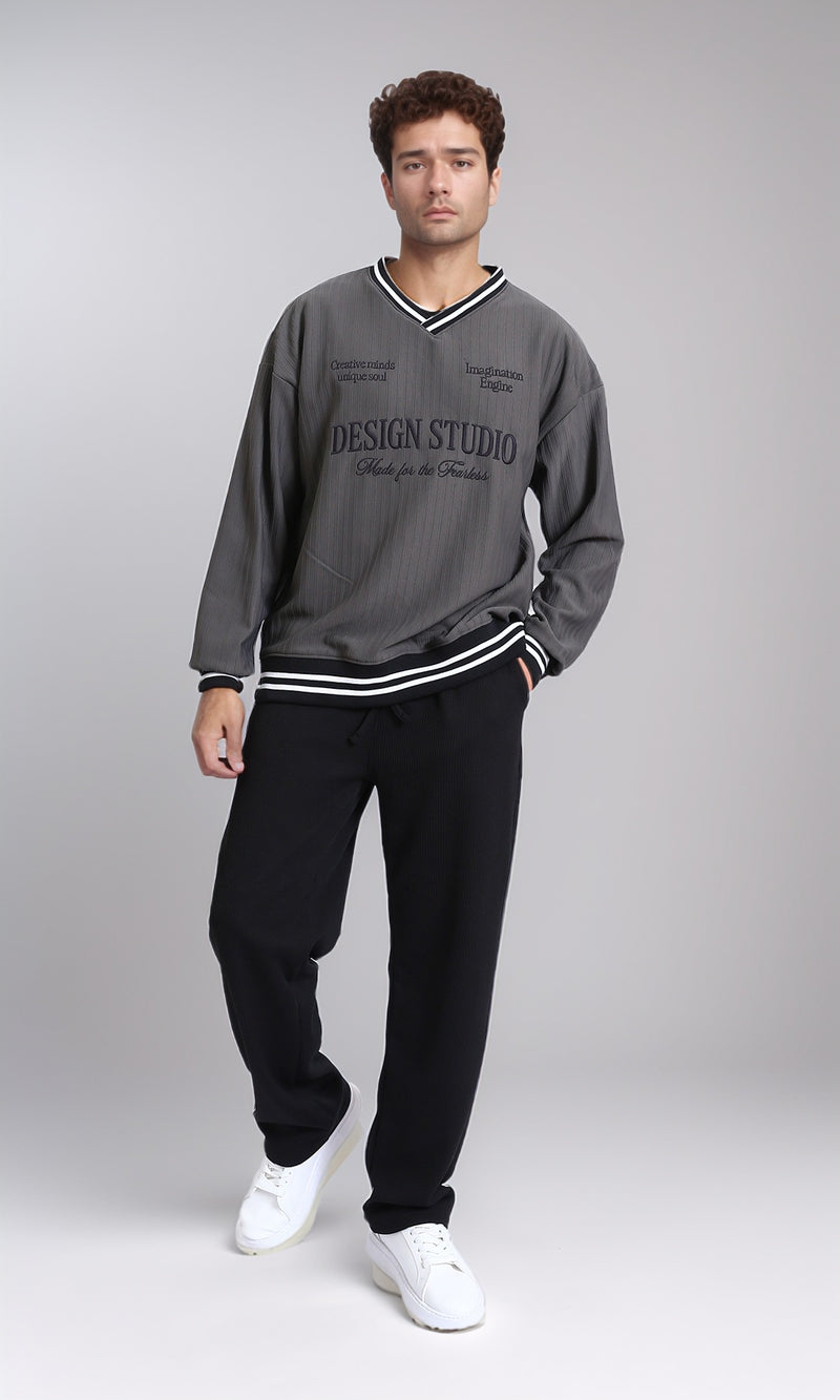 R214676 - Embroidered "Design Studio" Slip On Sweatshirt - Dark Grey