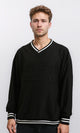 R214677 - V-Neck Sweatshirt with Embossed Pattern - Black