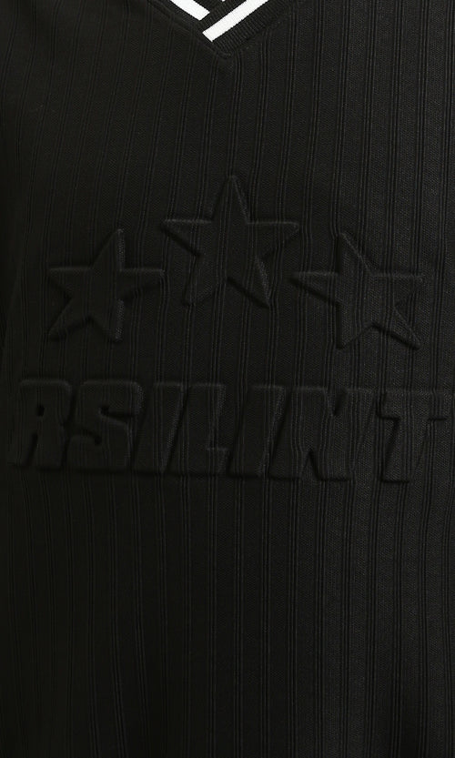 R214677 - V-Neck Sweatshirt with Embossed Pattern - Black