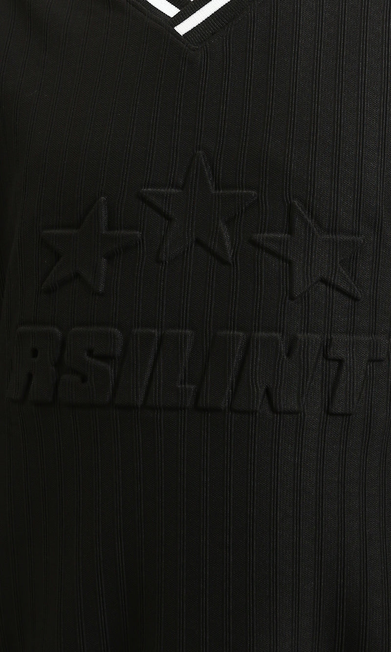 R214677 - V-Neck Sweatshirt with Embossed Pattern - Black