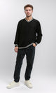 R214677 - V-Neck Sweatshirt with Embossed Pattern - Black