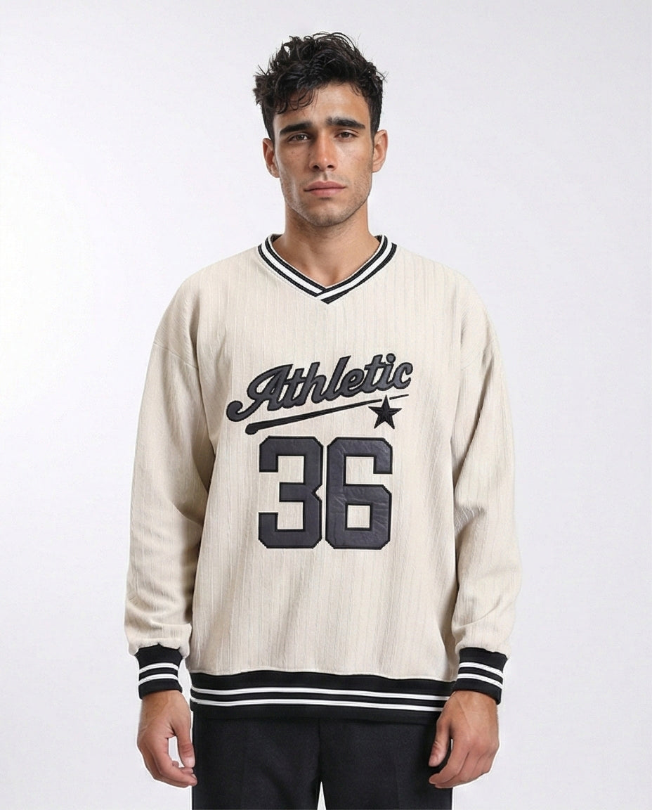 "athletic 36" Embroidered V-Neck Sweatshirt - Beige