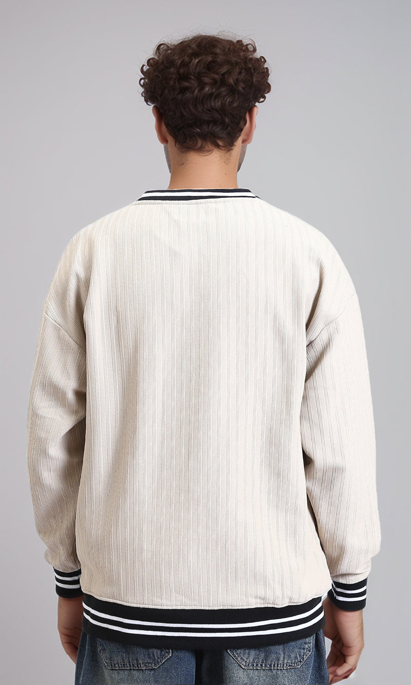 R214678 - "Athletic 36" Embroidered V-Neck Sweatshirt - Beige