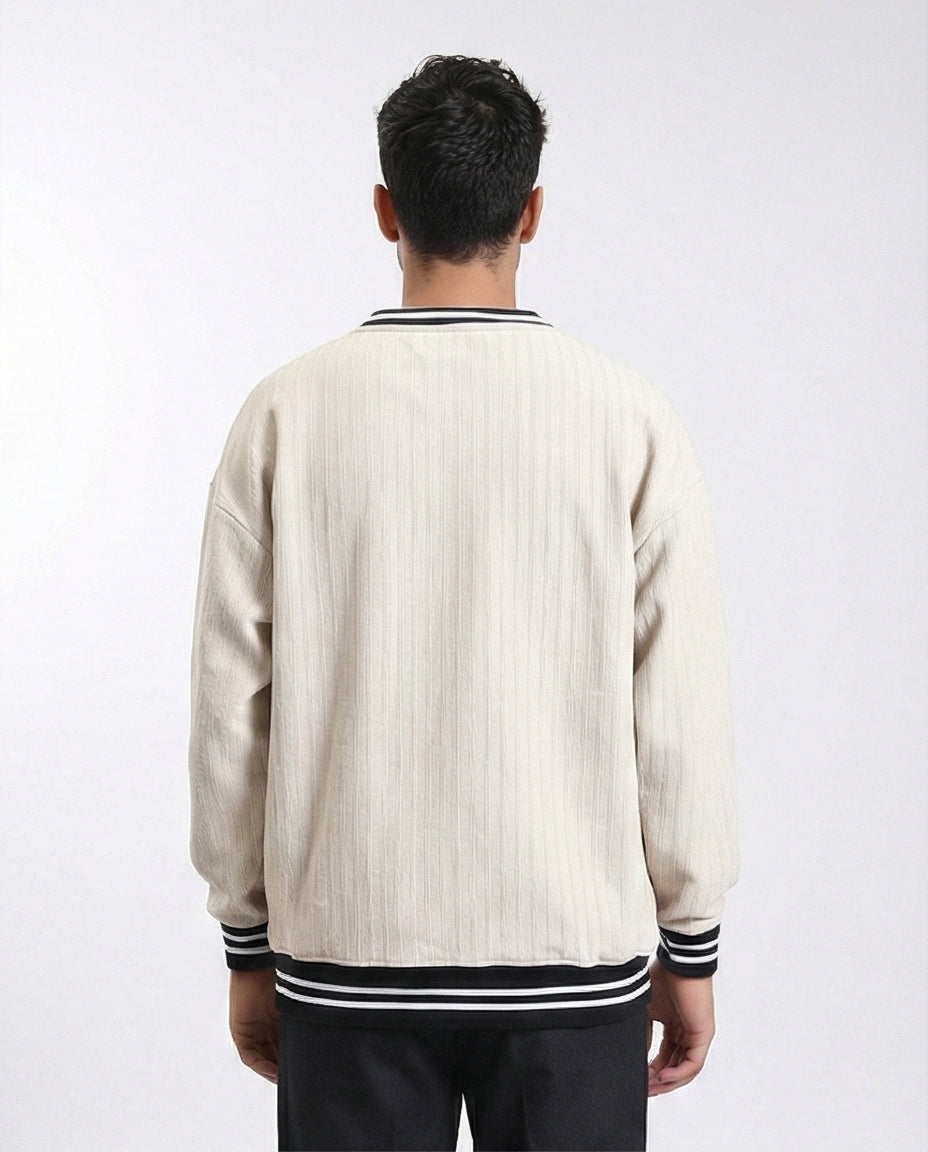 R214678 - "Athletic 36" Embroidered V-Neck Sweatshirt - Beige