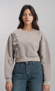R214784 - Printed Slip On Short Sweatshirt - Taupe