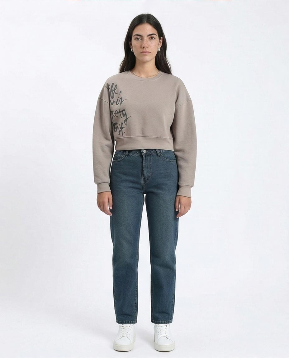 Ravin Women’s Graffiti Print Boxy Cropped Sweatshirt – Mushroom Grey - R214784