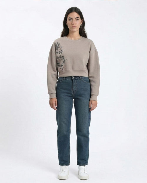 Ravin Women’s Graffiti Print Boxy Cropped Sweatshirt – Mushroom Grey - R214784