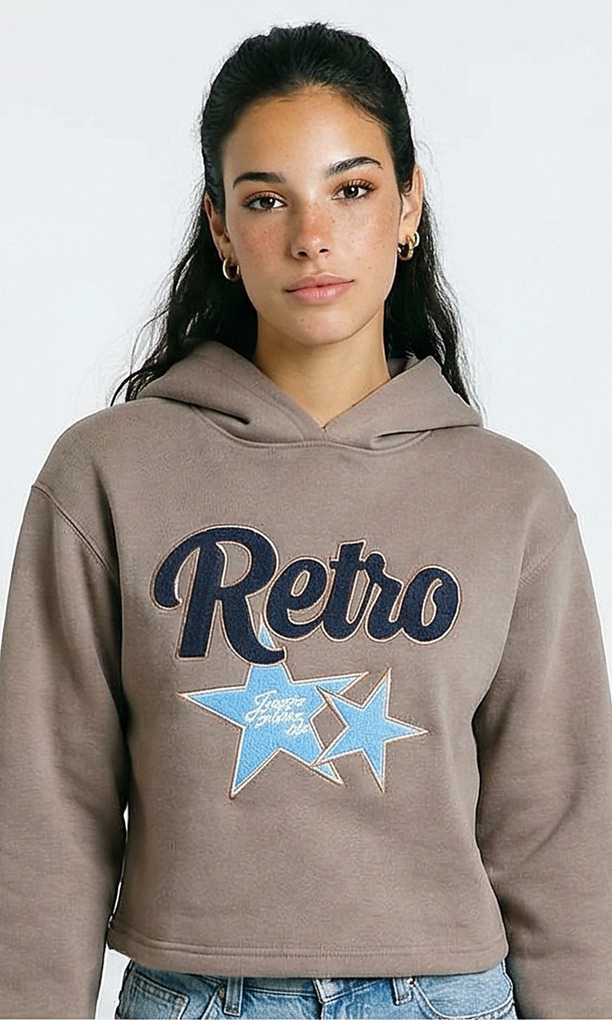 Stitched "retro" Slip On Hoodie - Taupe