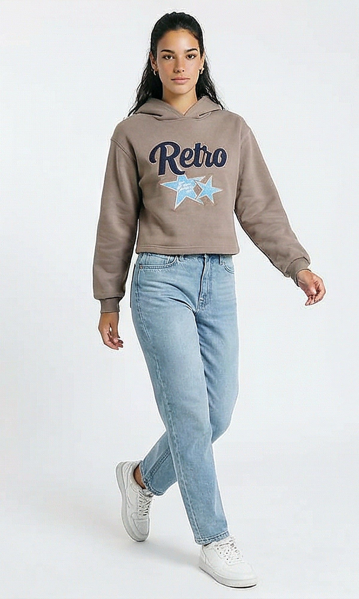 R214785 - Stitched "Retro" Slip On Hoodie - Taupe