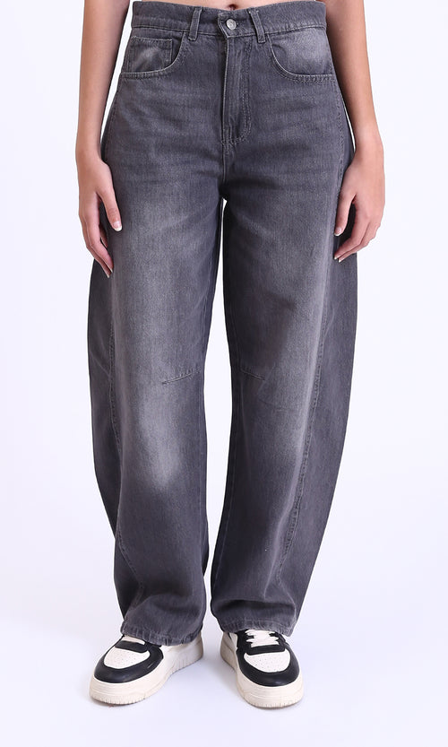 R214790 - Wide-Leg Jeans with Front Wash - Dark Grey