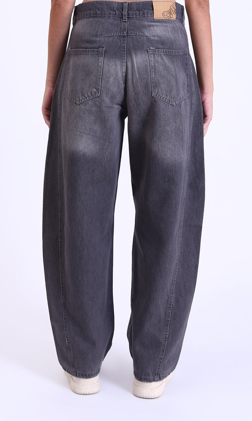 R214790 - Wide-Leg Jeans with Front Wash - Dark Grey