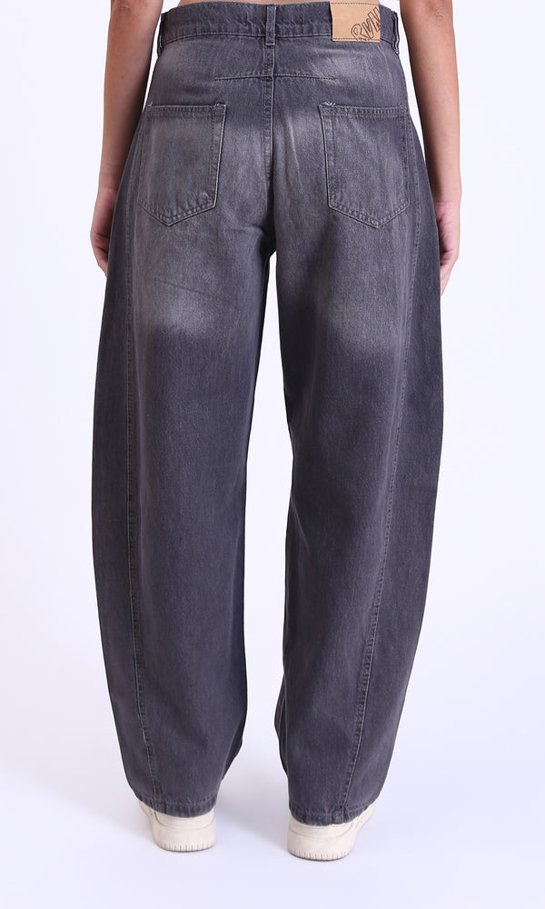 R214790 - Wide-Leg Jeans with Front Wash - Dark Grey