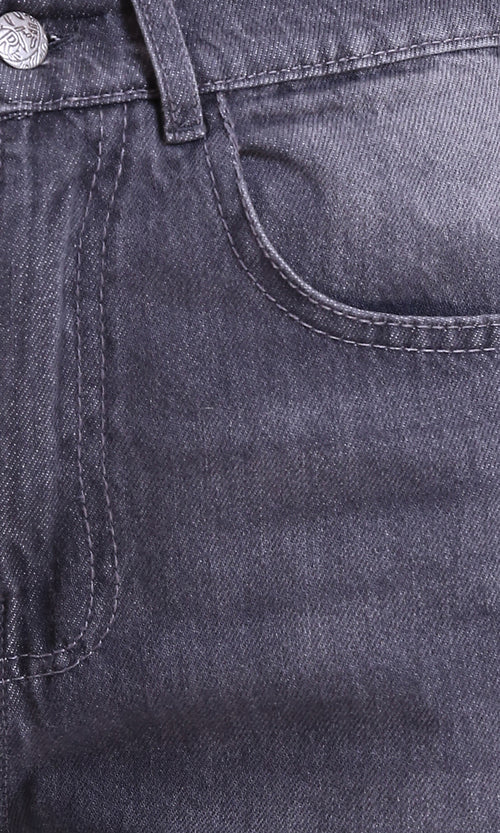 R214790 - Wide-Leg Jeans with Front Wash - Dark Grey