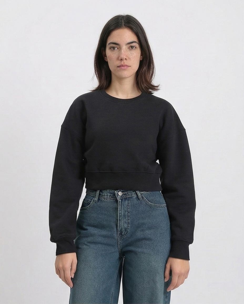 Ravin Women's Boxy Cropped Fleece Sweatshirt - Black