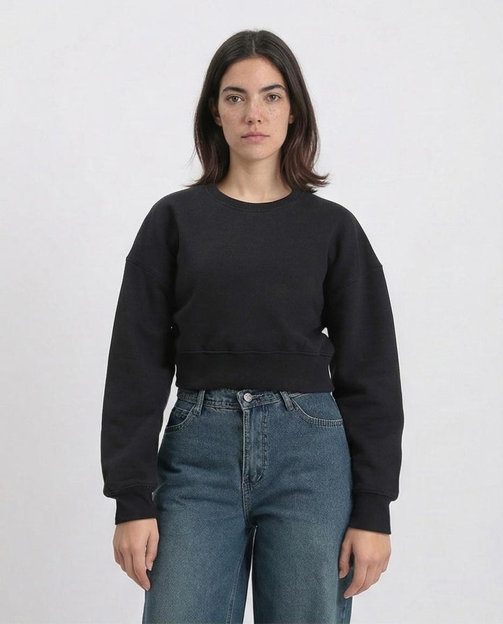 Ravin Women's Boxy Cropped Fleece Sweatshirt - Black