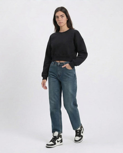 Ravin Women’s Boxy Cropped Fleece Sweatshirt - Black -R214798