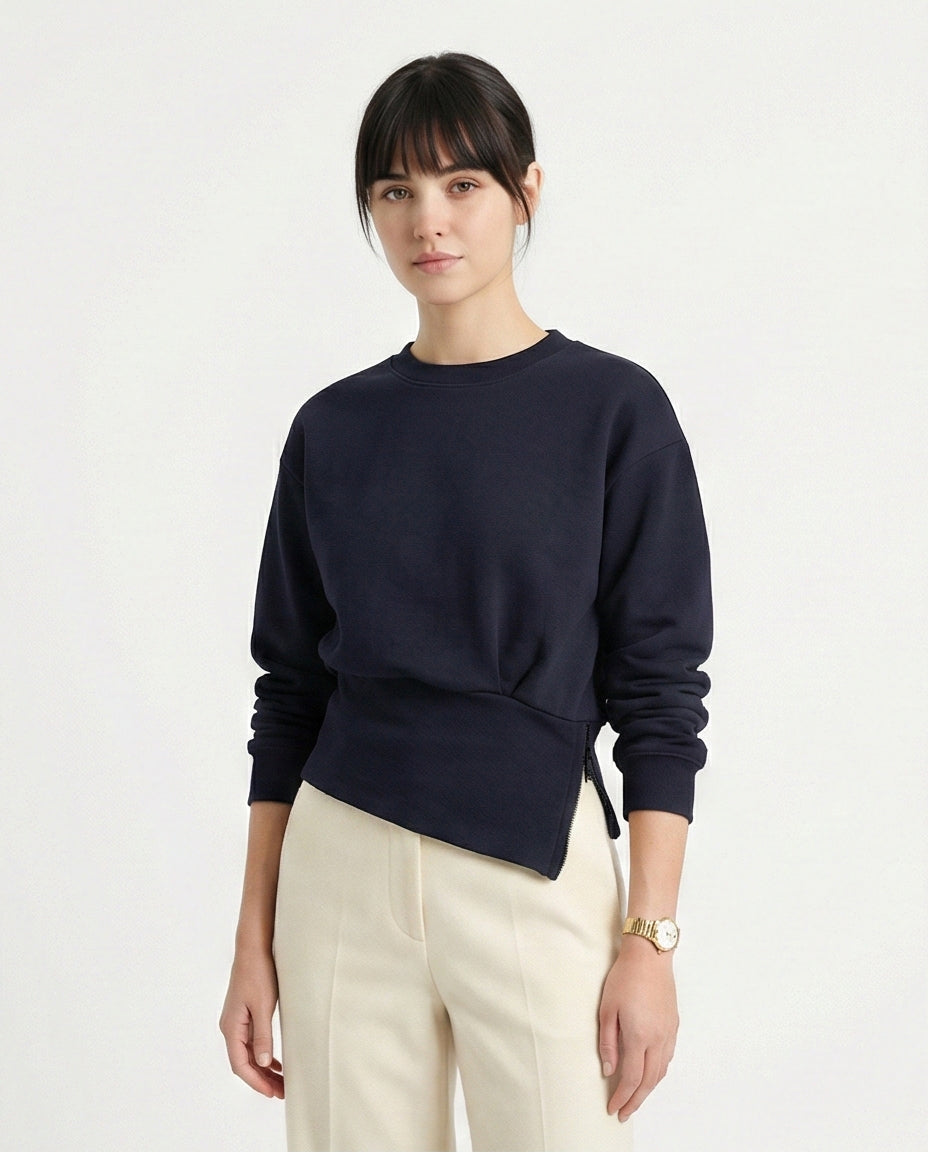 Solid Long Sleeves Asymmetric Sweatshirt - Black