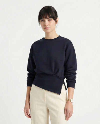 Solid Long Sleeves Asymmetric Sweatshirt - Black