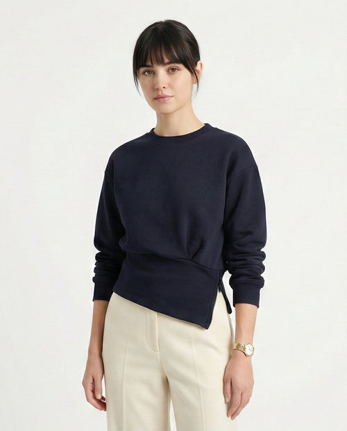 Solid Long Sleeves Asymmetric Sweatshirt - Black