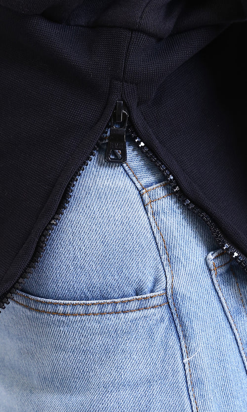 R214799 - Solid Long Sleeves Asymmetric Sweatshirt - Black