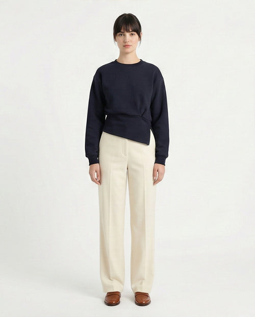 R214799 - Solid Long Sleeves Asymmetric Sweatshirt - Black