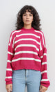 R214800 - Mock Neck Striped Knit Pullover - Fuchsia & White