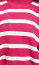R214800 - Mock Neck Striped Knit Pullover - Fuchsia & White