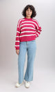 R214800 - Mock Neck Striped Knit Pullover - Fuchsia & White