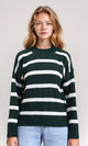 R214801 - Bi-Tone Striped Casual Pullover - Dark Green & White
