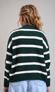 R214801 - Bi-Tone Striped Casual Pullover - Dark Green & White