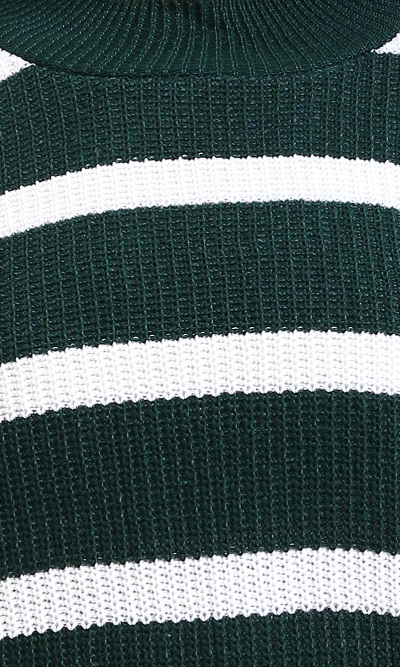 R214801 - Bi-Tone Striped Casual Pullover - Dark Green & White