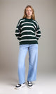 R214801 - Bi-Tone Striped Casual Pullover - Dark Green & White