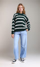 R214801 - Bi-Tone Striped Casual Pullover - Dark Green & White