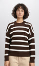 R214802 - Mock Neck Striped Knit Pullover - Brown & White