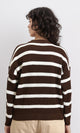 R214802 - Mock Neck Striped Knit Pullover - Brown & White