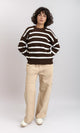 R214802 - Mock Neck Striped Knit Pullover - Brown & White