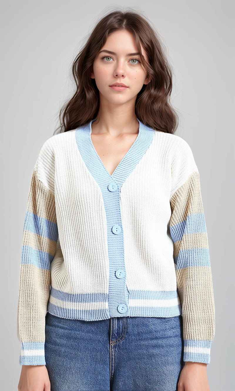 R214803 - Long Sleeves V-Neck Cardigan - Multicolor