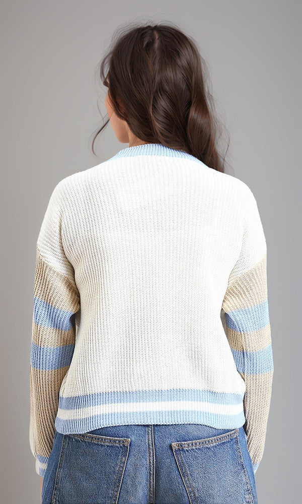 R214803 - Long Sleeves V-Neck Cardigan - Multicolor