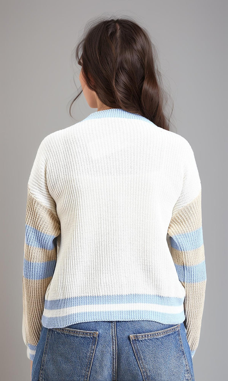 R214803 - Long Sleeves V-Neck Cardigan - Multicolor