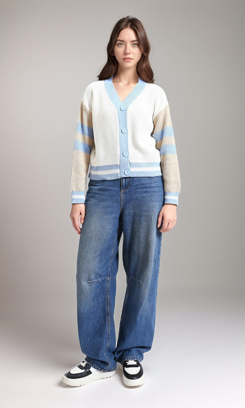 R214803 - Long Sleeves V-Neck Cardigan - Multicolor