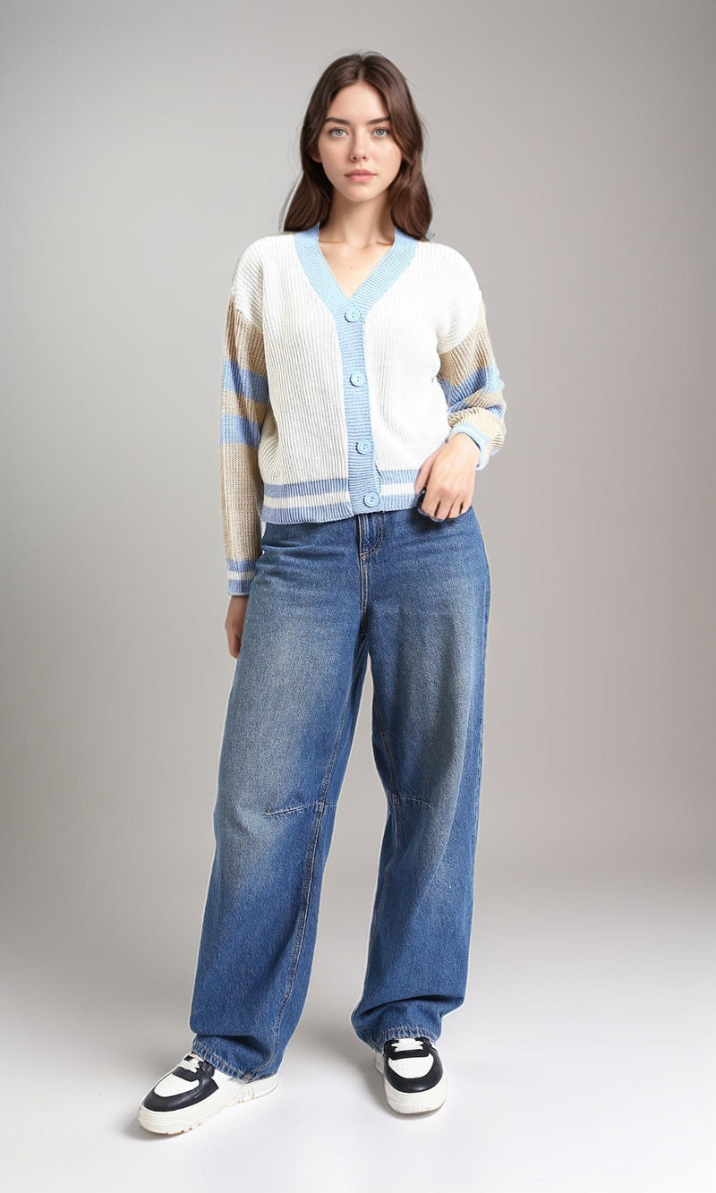 R214803 - Long Sleeves V-Neck Cardigan - Multicolor