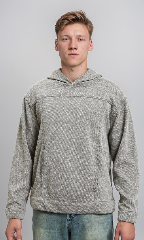 R214804 - Long Sleeves Casual Textured Hoodie - Heather Grey