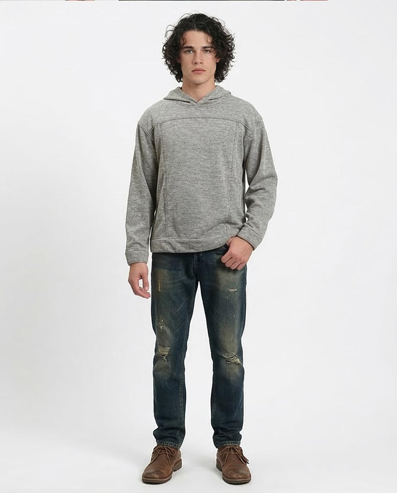 Ravin Men’s Textured Marled Hoodie with Paneled Detail - Heather Grey - R214804